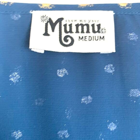 Show Me Your Mumu Elton Ruffled Lace Up Blouse Teal Gold Polka Dot M Medium - Picture 10 of 12